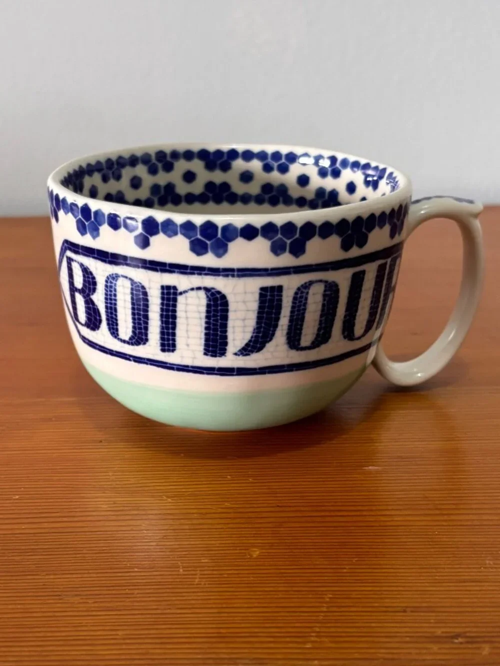 Anthropologie Bistro Tile Bonjour Bowl Style Coffee Cup